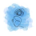 Sketch of a person with a spiral of thoughts above head